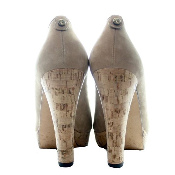 Stuart Weitzman Suede Platform Peep Toe Size 8 1/2 - Picture 3 of 4
